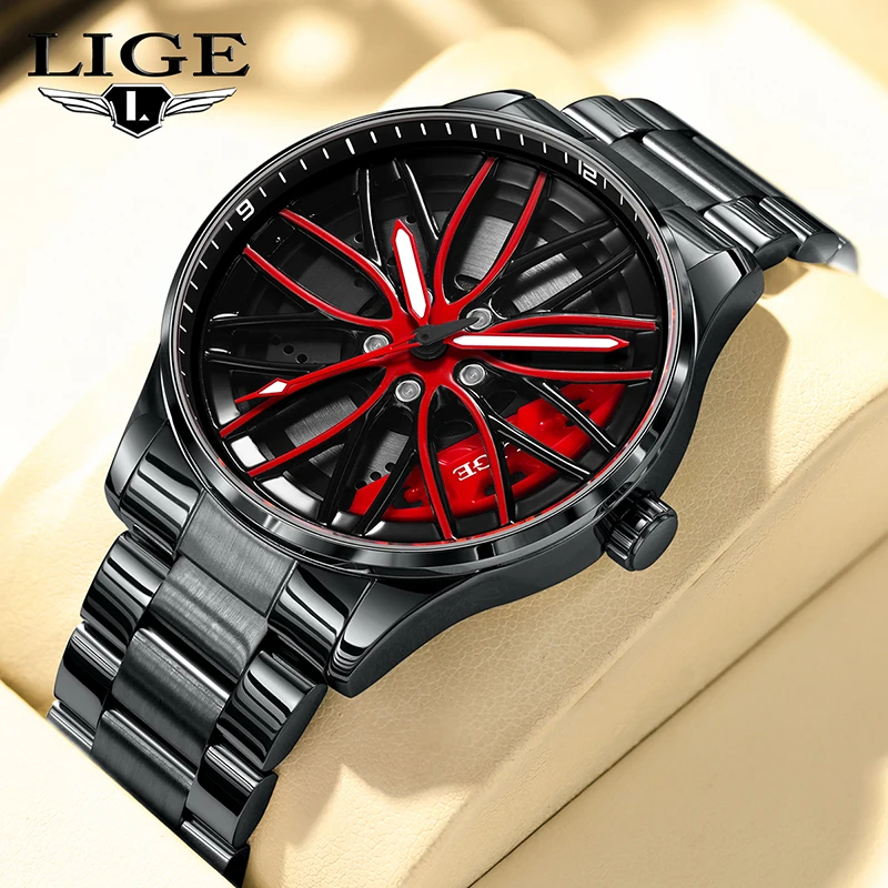 

LIGE 2026 TOP Fashion Men Sports Watches 3d Car Wheel Wrist Watch Men's Quartz Watch business Men's Watches Relogio Masculino
