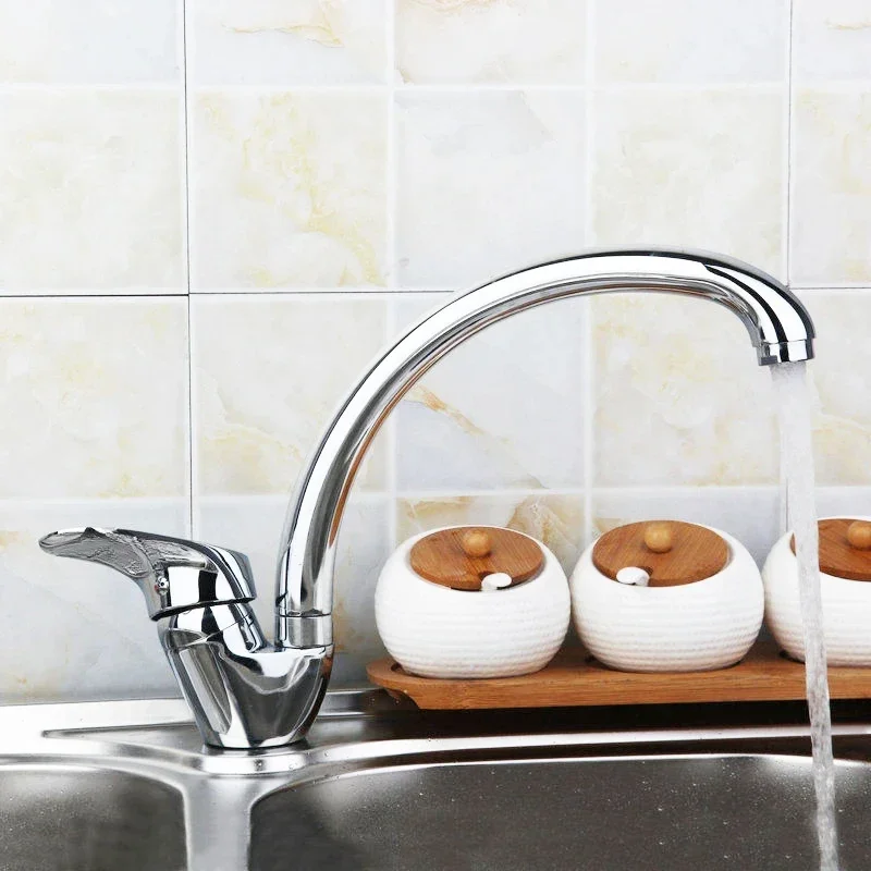 

Kitchen Faucet 360° Rotation Household Kitchen Hot and Cold Tap Single Handle Deck Mounted Polished Basin Sink Mixer Tap