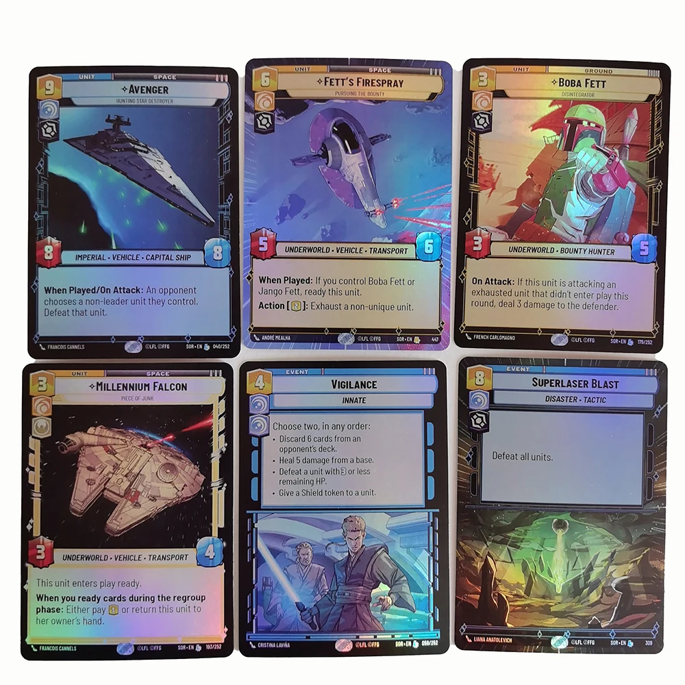 Custom Proxy FOIL Cards for Fun Games Force Lightning Fett Firespray Cunning Superlaser Blast Millennium Falcon BobaFett Avenger