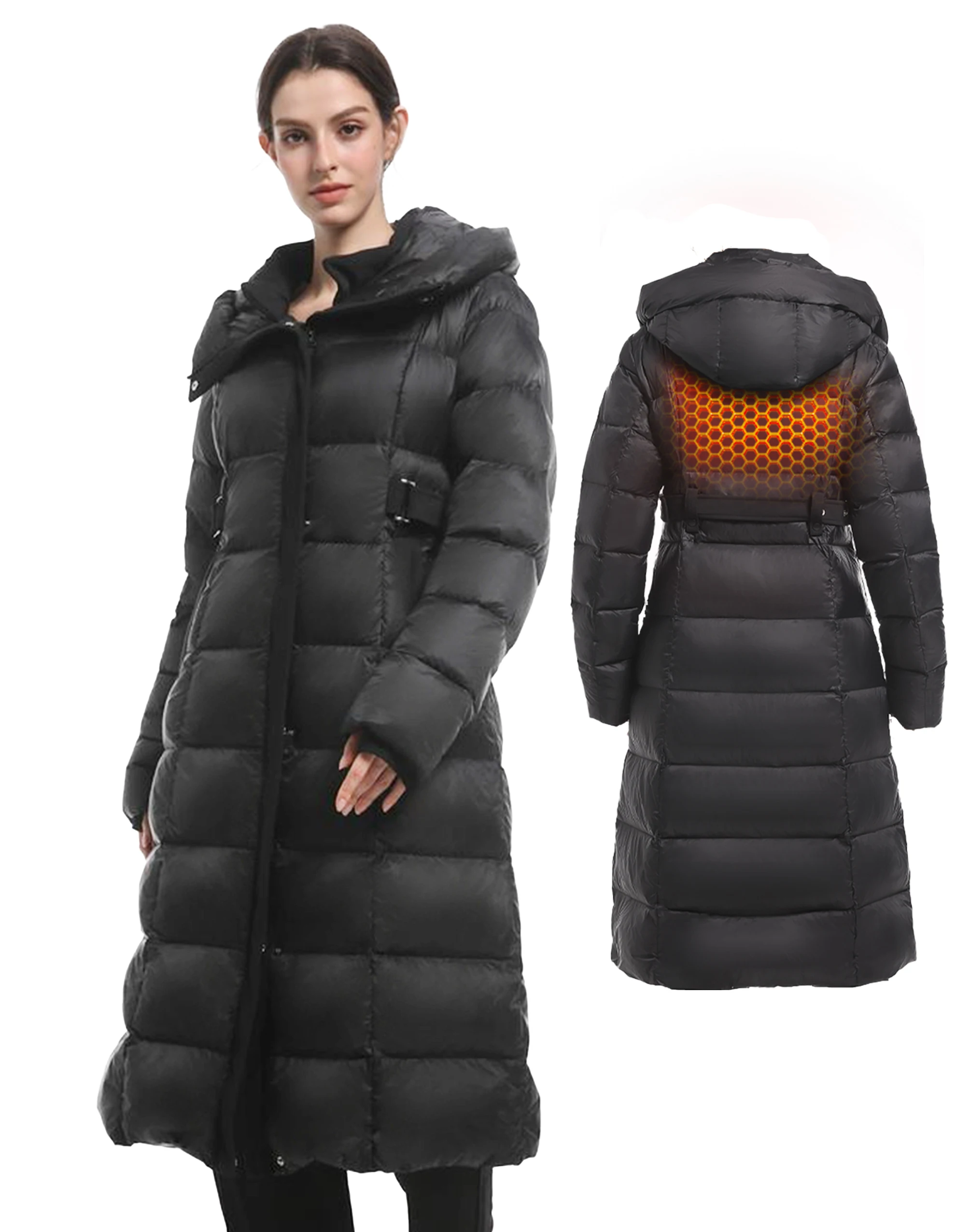 Women's Winter Full Length 800 Fill Duck Down Coat,Plus Size Long Puffer Jacket Parka for Ladies,Hooded,Thickened