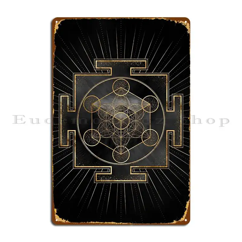 Metatron S Cube Sri Yantra Sacred Geometry Metal Plaque Garage Plaques Wall Mural Cinema Personalized Mural Tin Sign Poster