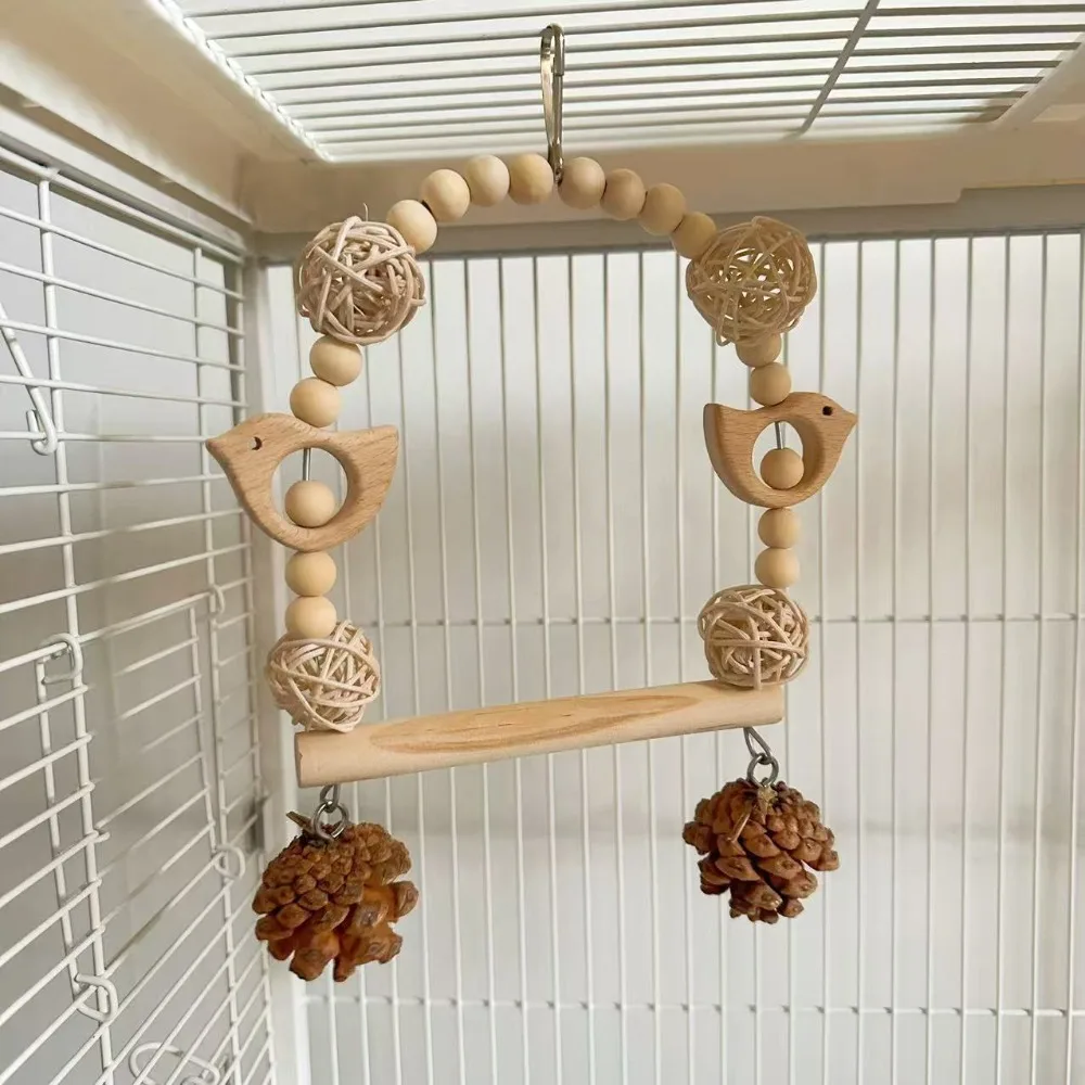 Grappige houten papegaai klimladder bijtbestendig hangend papegaai kauwspeelgoed duurzaam papegaaienkooi speelgoed training