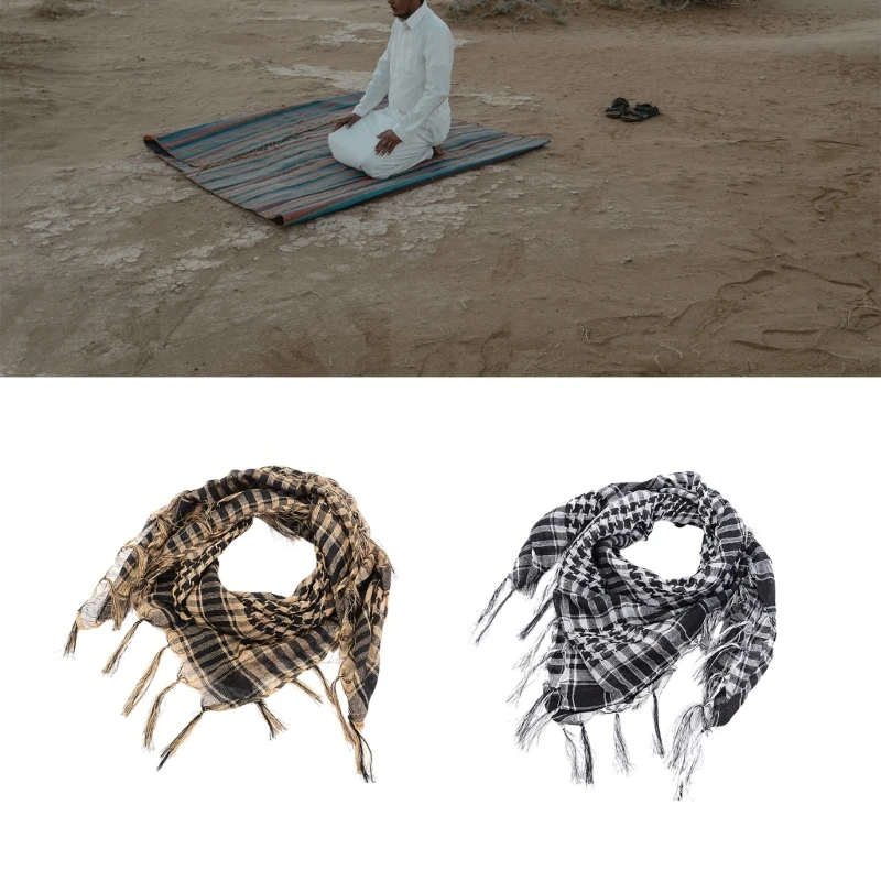 Lenço do deserto Shemagh para homens e mulheres, Xaile Houndstooth Arab Keffiyeh, Envoltório com Borlas, Lenços, Bandana, Envoltórios de Cabeça, Turbante