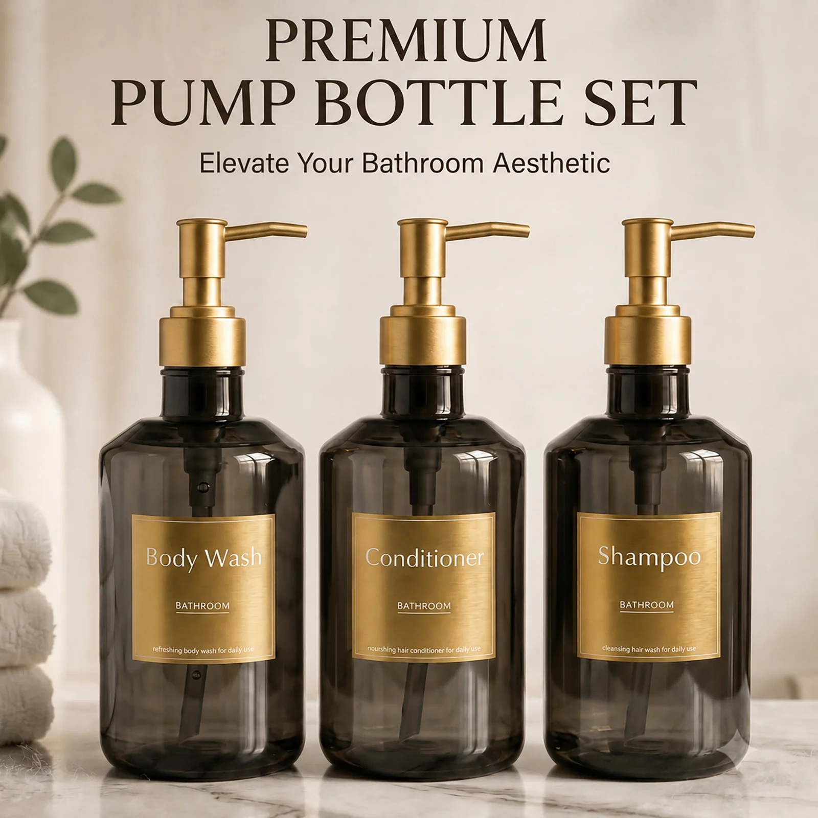 Trans-Black Shampoo- und Conditioner-Spender Plastikpumpflaschen für Luxus-Hotel-Stil Badezimmer-Dekor Nachfüllbare Flaschen