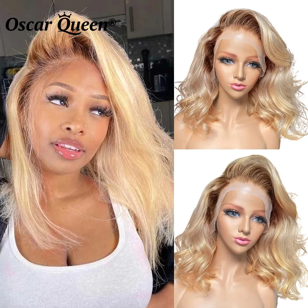 

613 Blonde Curly Bob Wig 13x4 HD Lace Front Human Hair Wig For Women Brazilian Remy Hair 4T/613 Ombre Glueless Transparent Lace