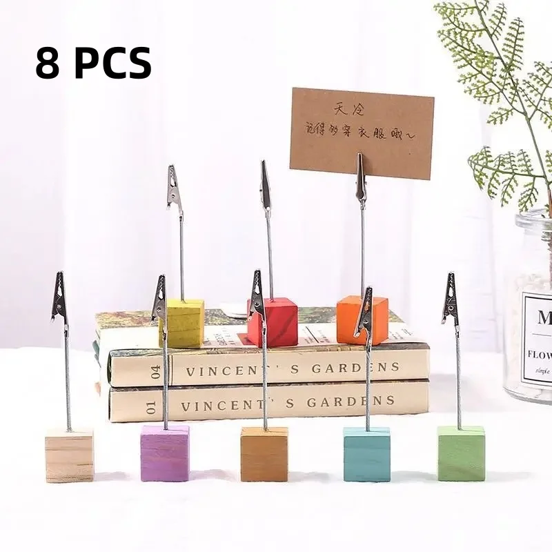 

Pack of 8 Color Cube Stands Alligator Wire Photo Clips Memo Card Holder for Table Wedding Party Favor Customized Gift Note Clamp