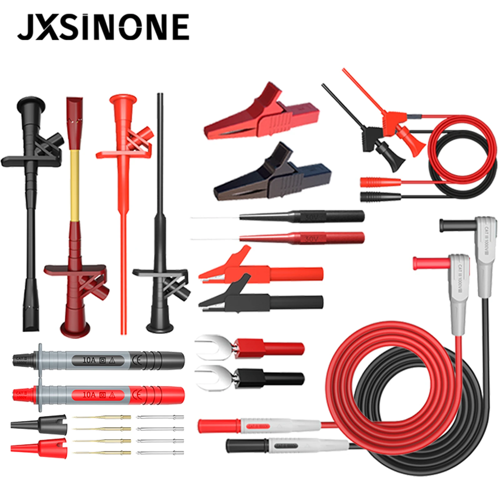 JXSINONE P1300 Series Replaceable Multimeter Probe Probes Test Hook&Test Lead kit 4mm Banana Plug Alligator Clip Automotive Tool