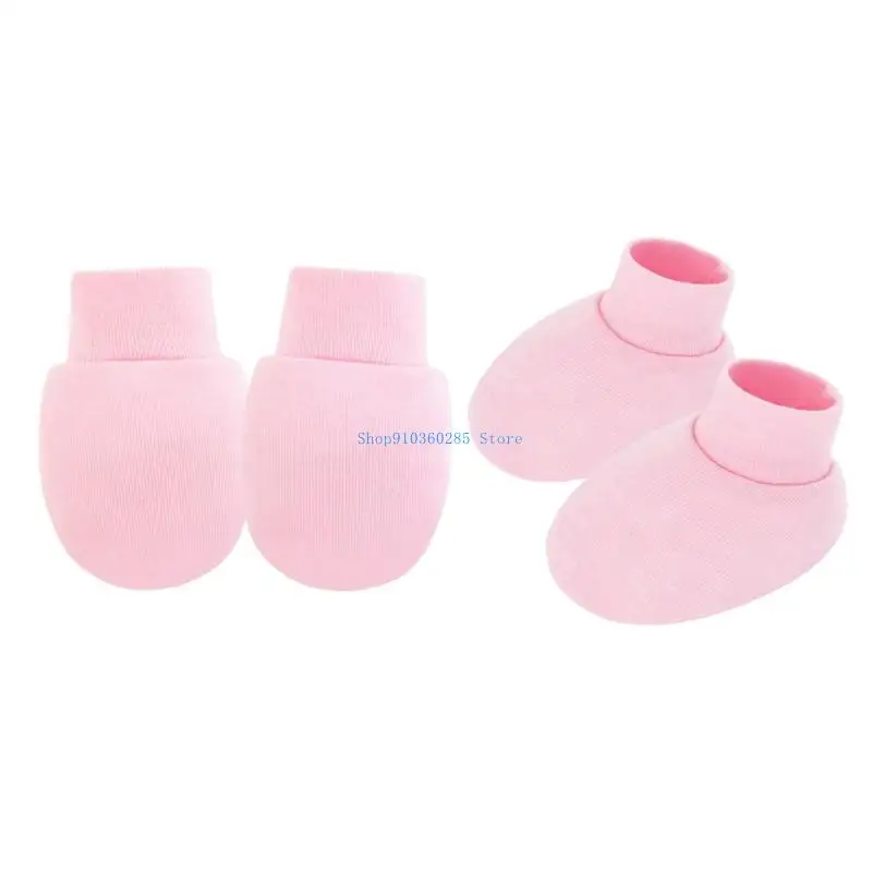K9FF 4 مجموعة قفازات وجوارب للأطفال مضادة للخدش من القطن بتصميم قابل للتنفس وحزمة غطاء للقدم لحديثي الولادة والرضع