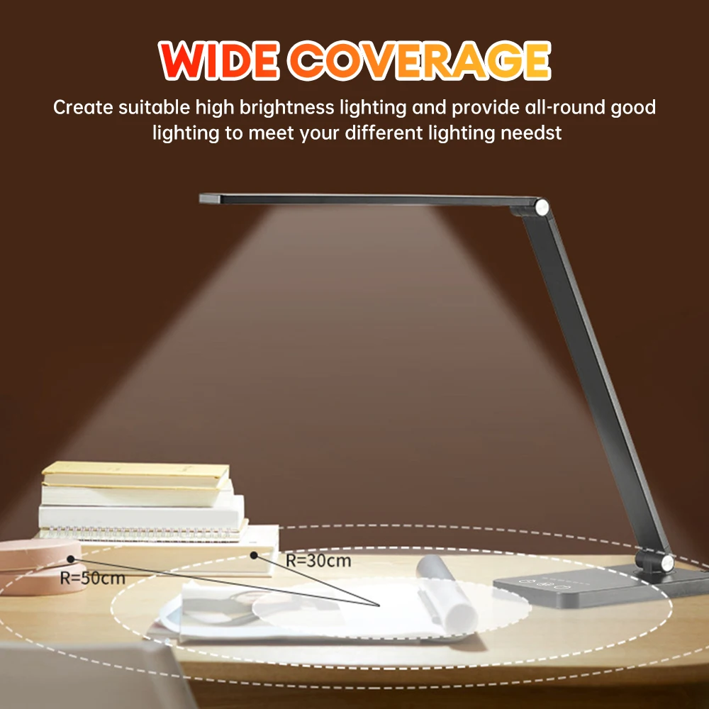 Desk Lamp Dimmable Led Table Lamp Reading Light with USB Charging Port 5 Levels of Dimmable Light Eye-Protection Night Light