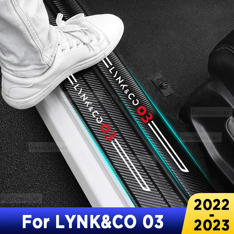 For Lynk&co 03 Auto Tailgate Guard Door Sill Pedal Carbon Fibre Texture Accessories Leather Styling Car Sticker Trim