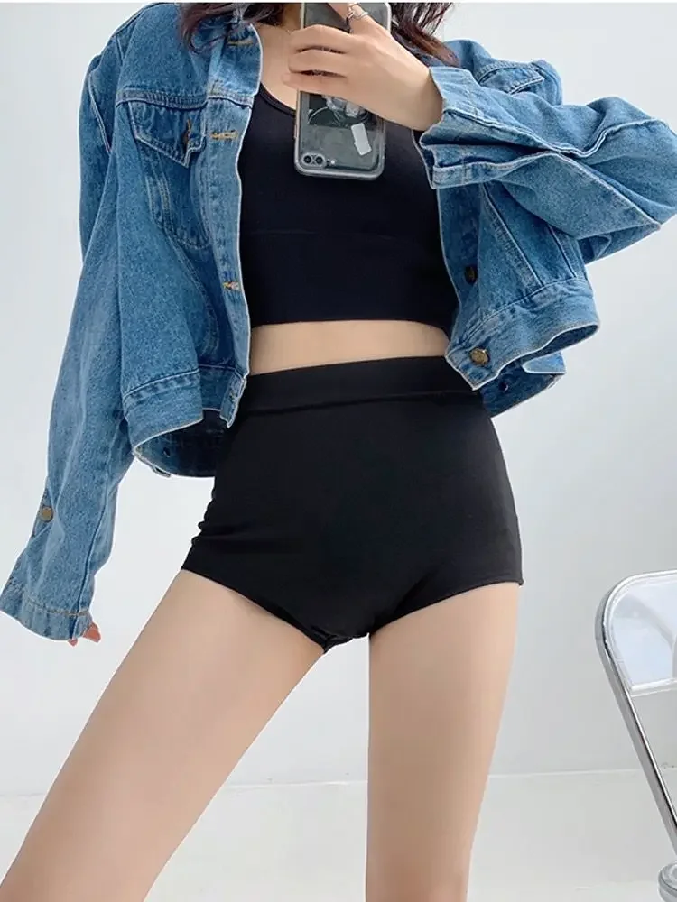 Black Skinny Shorts Women High Waist Hotsweet All-match Kpop Joggers Fashion  Pure Streetwear Dancer Comfort Stretchy