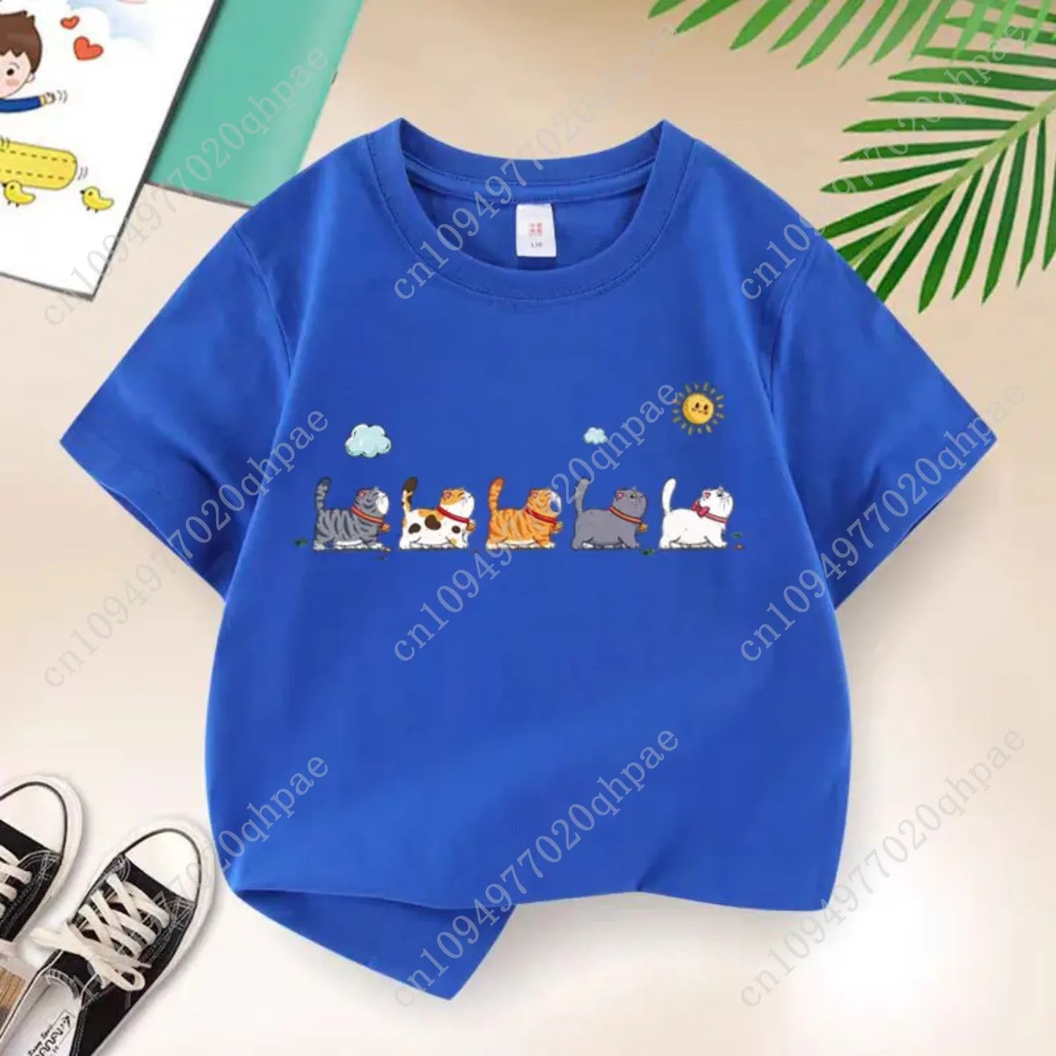 القط الأسرة تي شيرت للبنين القطن الاطفال تي شيرت الكرتون الأطفال ملابس كاجوال في سن المراهقة بيبي بوي الصيف بلايز 6 8 10 12 سنة #3
