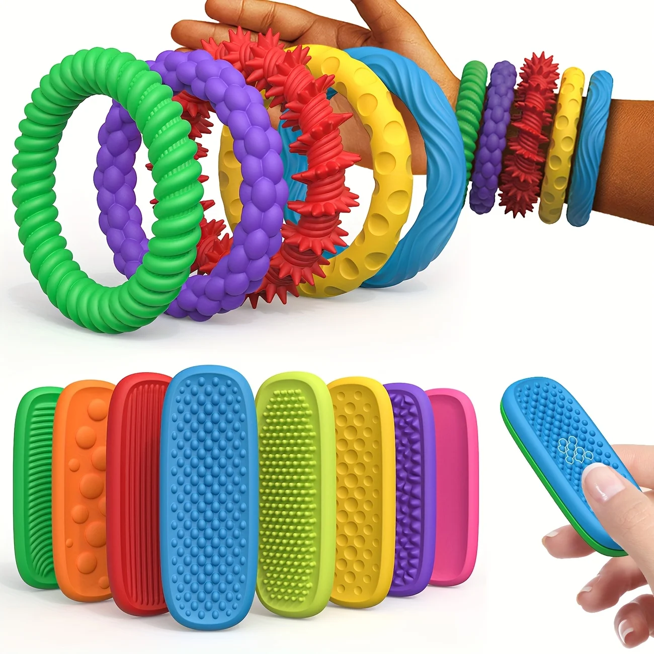 Sensory Wristband Kit Fidget Toy sensory Silicone Stone Textured  Calming Down Fidget Stress Relief Toys