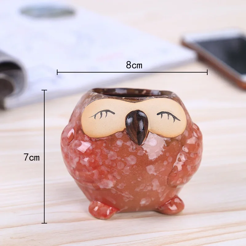 Mini Ceramic Owl Succulent Planter Cute Cartoon Cactus Bonsai Flower Pot Desktop Decor Wedding Birthday Home Garden Gift - view 3