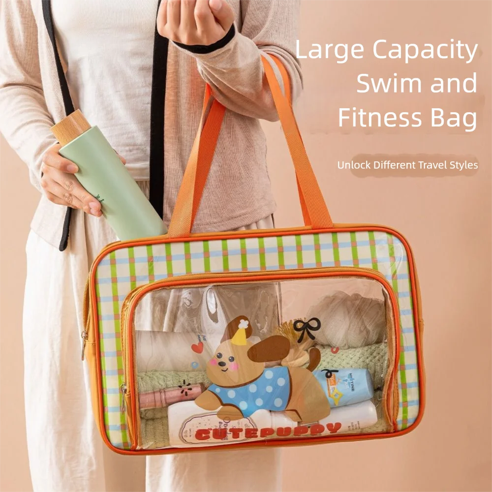 

Large Capacity Transparent Fitness Bag Dry Wet Separation Waterproof Swimming Storage Bag Portable Cartoon Beach Handbag