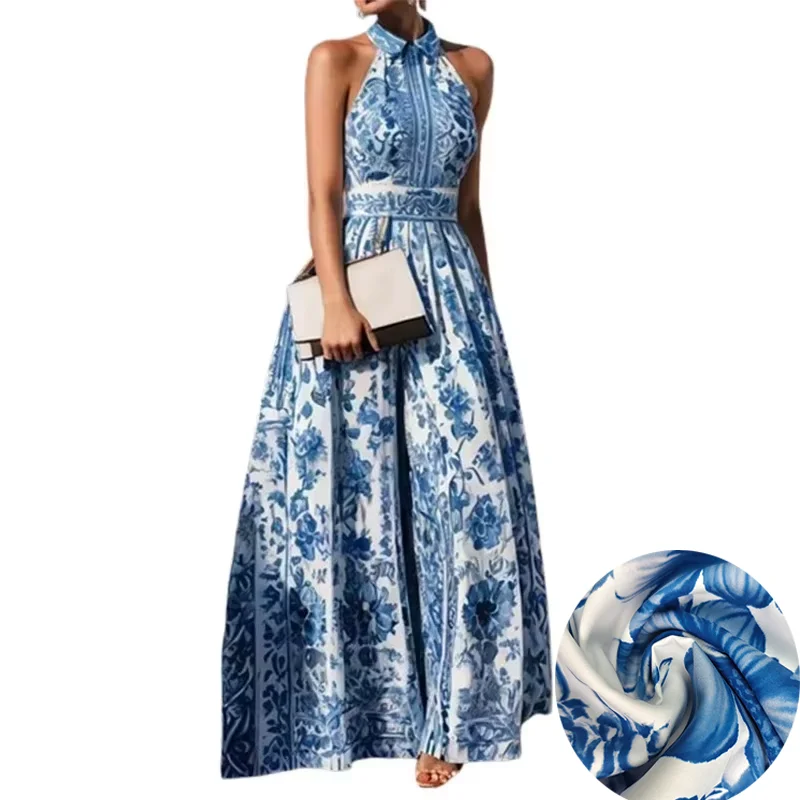

Tinaa Vintage Evening Party Dresses 2025 Woman Summer Blue Flower Print Sleeveless A-Line Long Dresses Elegant Dresses for Woman
