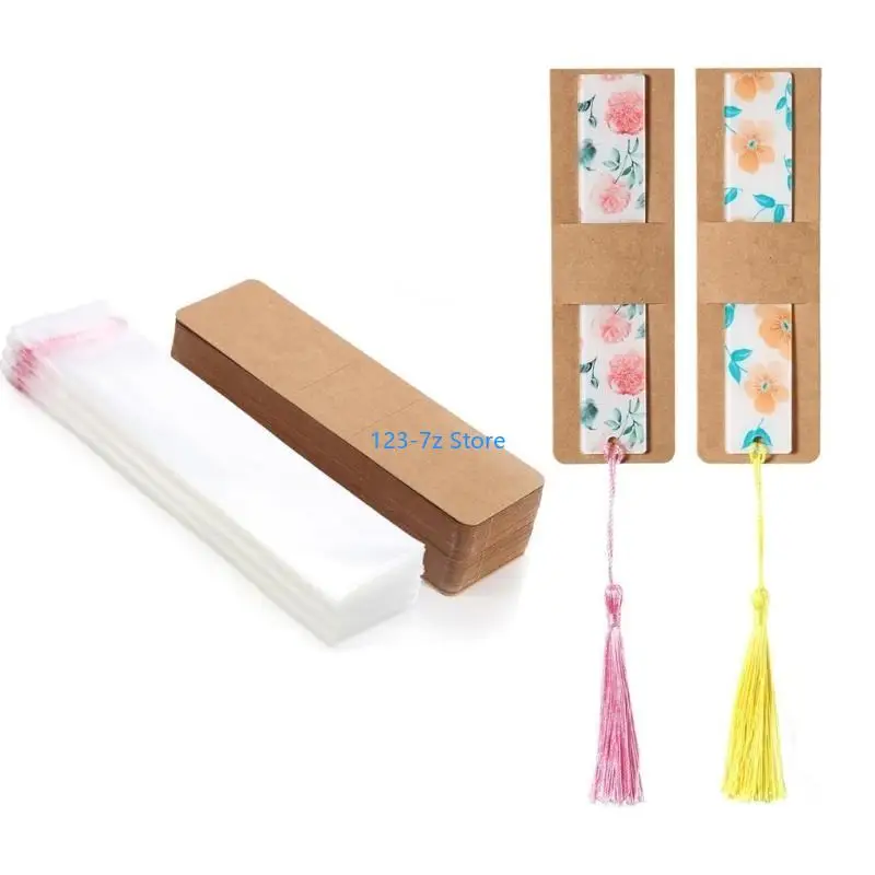 A9BF Pack of 50 Sleeves for Bookmarks Blank Display Cards Versatile Kraft Bookmarks Holder Transparent Adhesive Bags