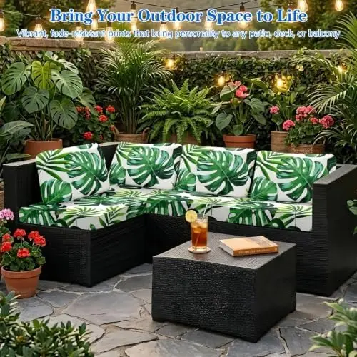 Printed Stretch Patio Cushion Covers, Elastic Sofa Slipcovers | Patterned update polyester-spandex covers daily wear