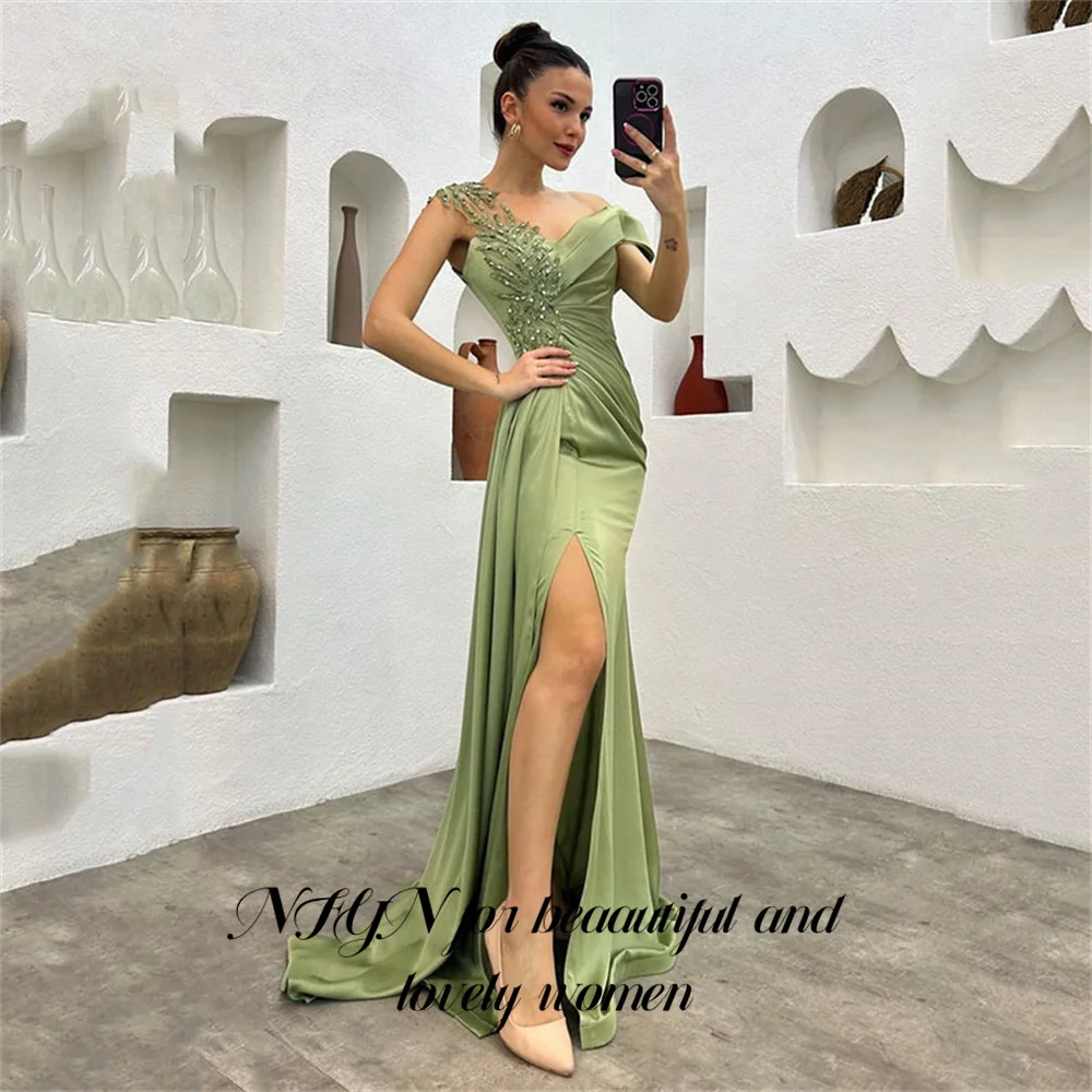 

NFYN Side Split Elegant Sexy Wedding Party Dress Stain Beading Celebrity Dresses Trumpet Special Occasion Dresses Customized