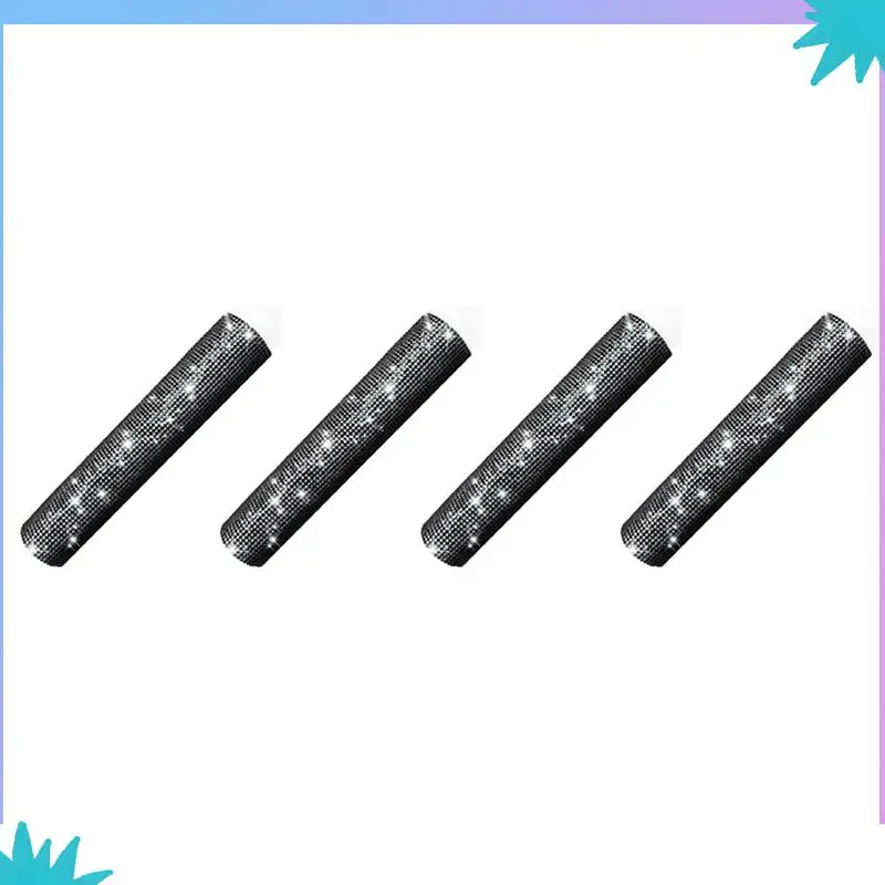 ABZW 4X Mikrofongriffabdeckung, glitzernde Bling-Strasssteine, Mikrofongriffhülle für Party- und TV-Show, für die meisten kabellosen Mikrofone, Schwarz