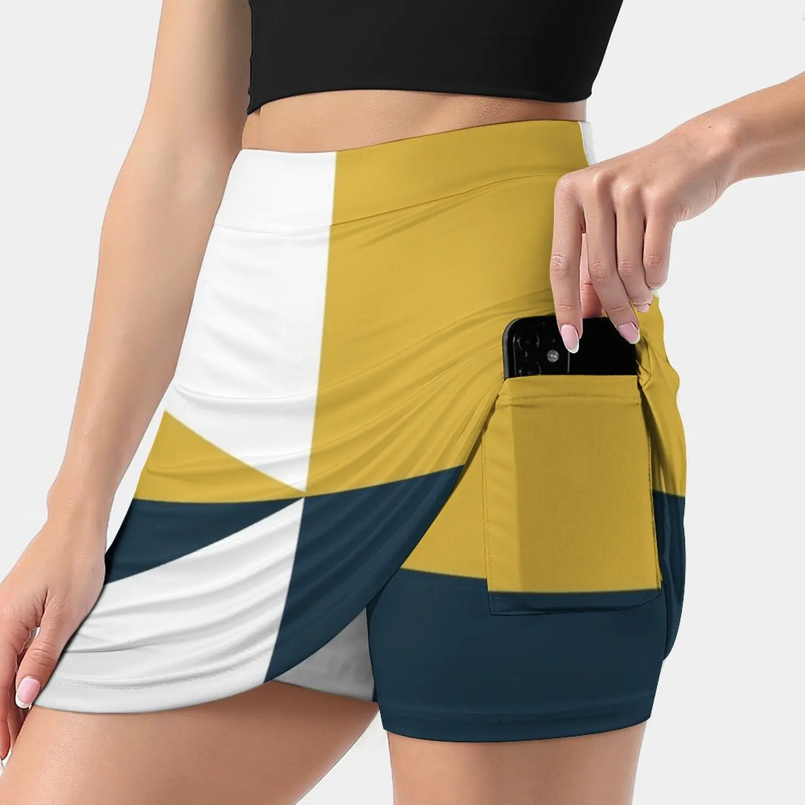 Angled Color Block In Navy Blue , Light Mustard Yellow , Women's skirt With Hide Pocket Tennis Skirt Golf Skirts Badminton