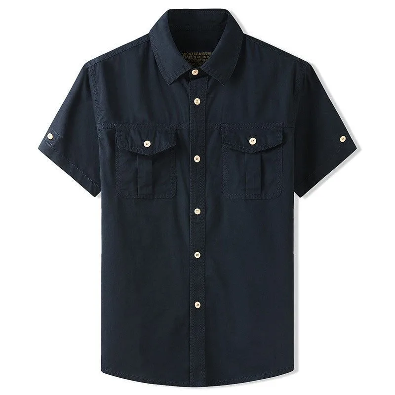 

Men's Summer Japanese Style Loose Short Sleeve Cargo Shirt Casual Button Down Work Shirt
