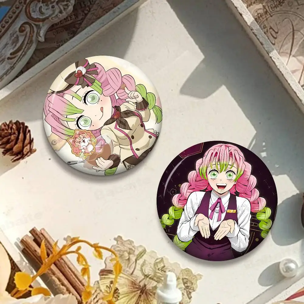 K-Kanroji Mitsuri 32/44/58mm Handmade Pin Round Funny Snap-in Brooches For Backpack Cothes Accessories Badge Hat Decoration