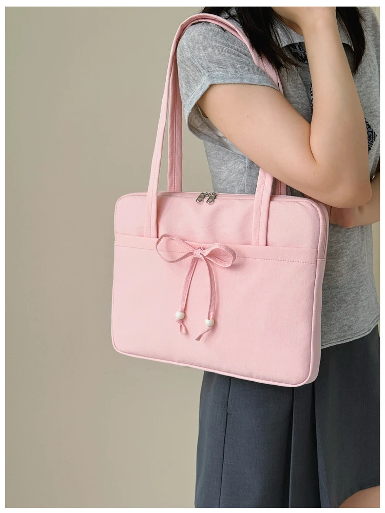Korean Style Bowknot Laptop Shoulder Bag 13.3 14 Inch Tablet Notebook Pouch for Macbook Samsung Large Capacity Commute Handbag
