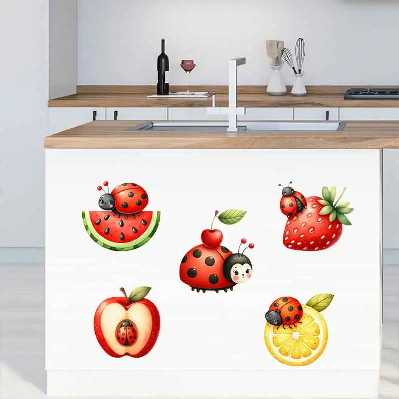 Cute Ladybug Wall Stickers Self-Adhesive Wallpaper Animal Home Decoration for Children's Bedroom Room Background Decor AA21