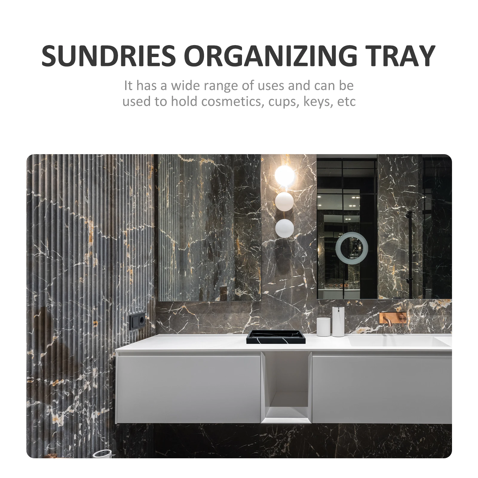 

Marble Pattern Storage Tray Bathroom Toiletries Organizer Holder Key Cup Sundries Desktop Vanity Tabletop Home Use