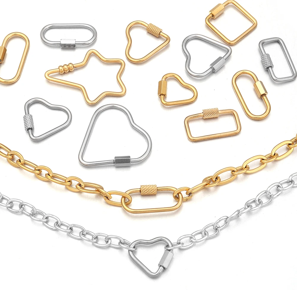 2pcs Gold Stainless Steel Heart Screw Carabiner Lock Connector Fastener Clip For DIY Necklaces Keychain Jewelry Making Supplies - view 5