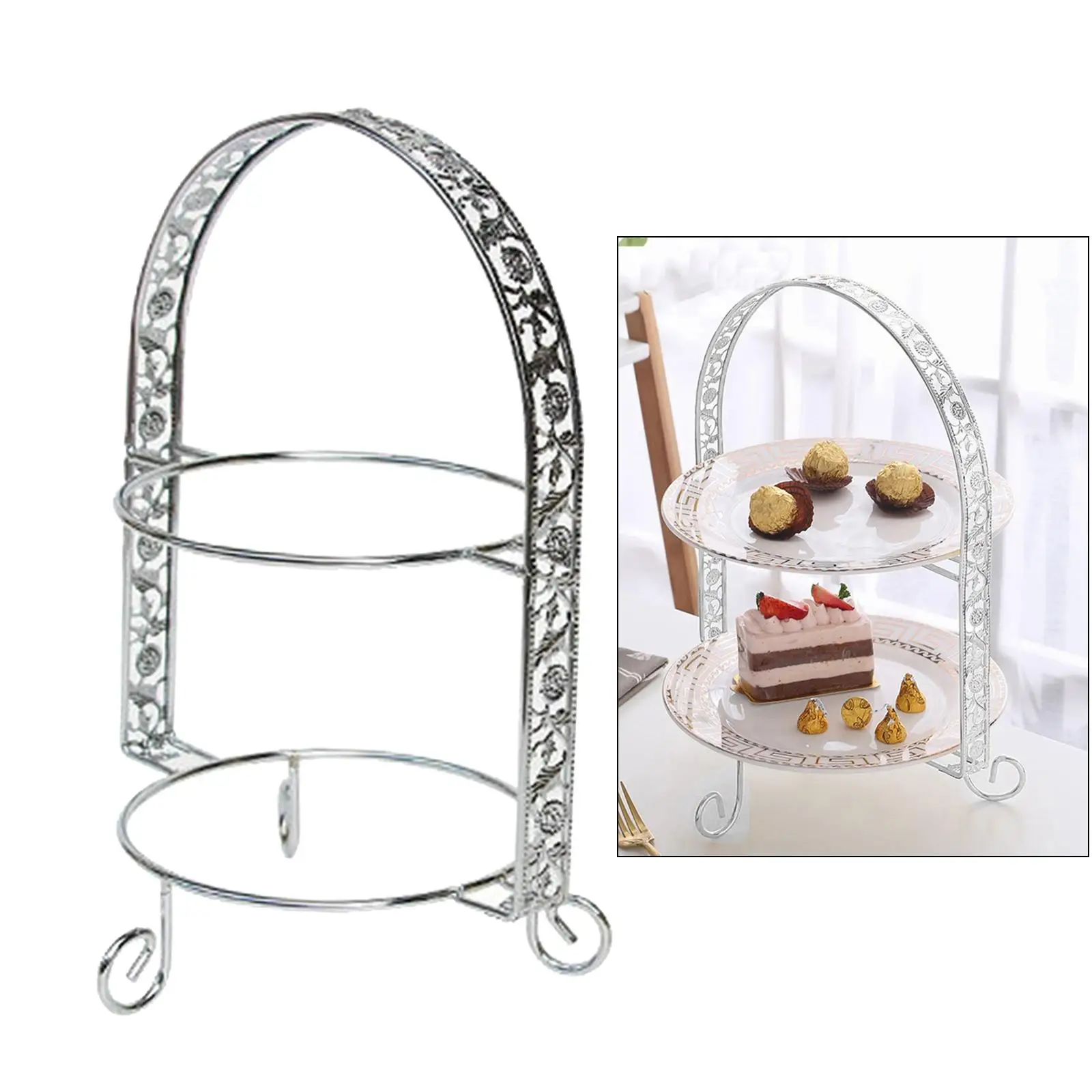 2 Tier , Iron 2-Tire Cupcake Platter,An Elegant Tray for Serving Sandwiches, Cake, Sliced Cheese and .