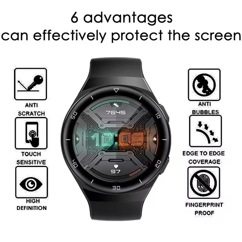 1-6PCS Protective Film For Huawei Watch GT2E 46mm 3D Clear Curved Cover Full Coverage Screen Protector Huawei GT 2E Accessories