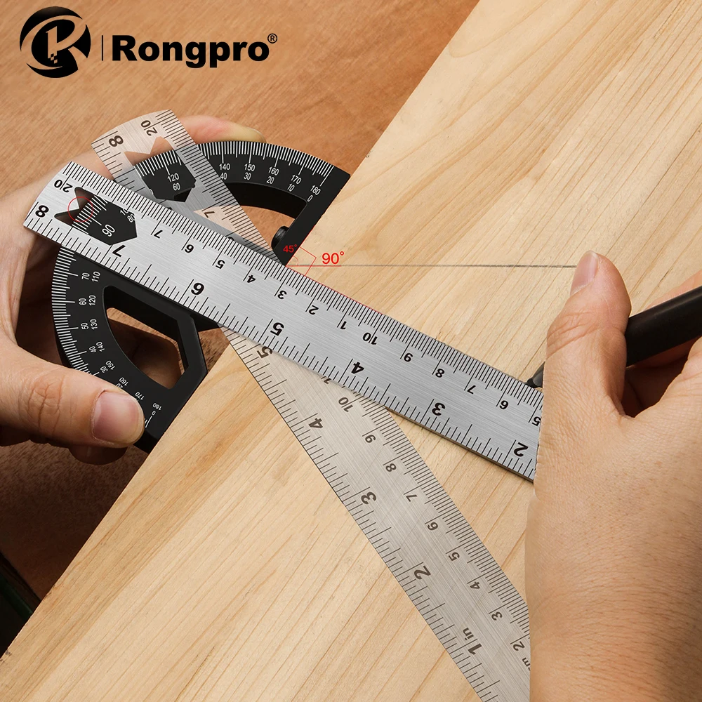 Rongpro Multifunction 180°  Metal Angle Finder Ruler Woodworking Gauge Ruler Tools  Ruler Angle Meter Stainless Steel Goniometer