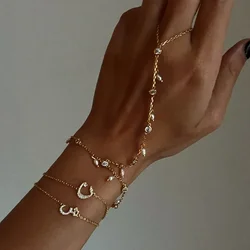 Gold Color Geometric Bezel CZ White Flash Pearls Beaded Drop Charm Tassel Elegance Women Hand Chain Bracelet