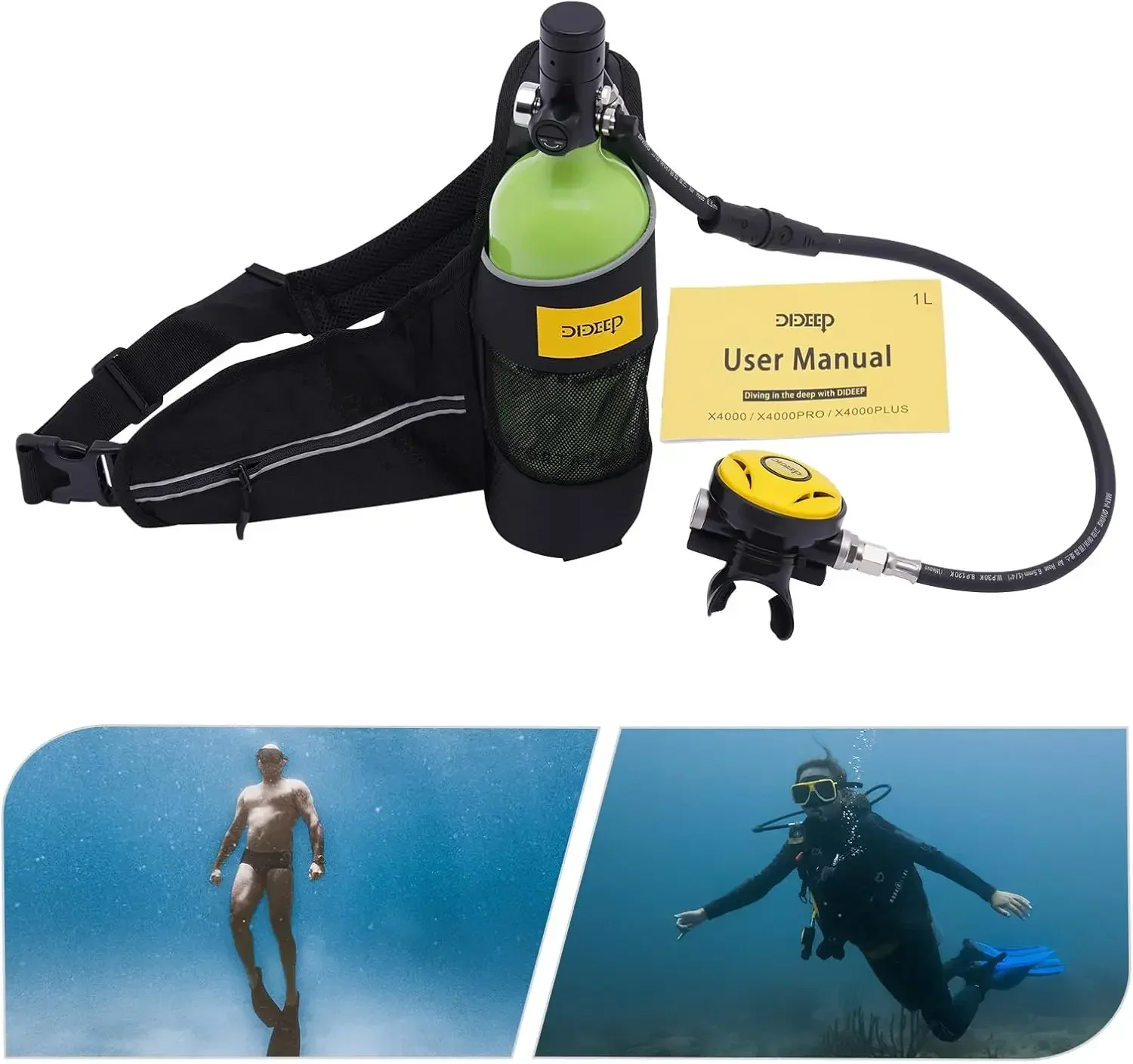 

Mini Scuba Tank Refillable Oxygen Cylinder w/1L Capacity Scuba Tank w/Deepest 30ft Scuba Diving Gear (Scuba Tank+Carrying Strap)