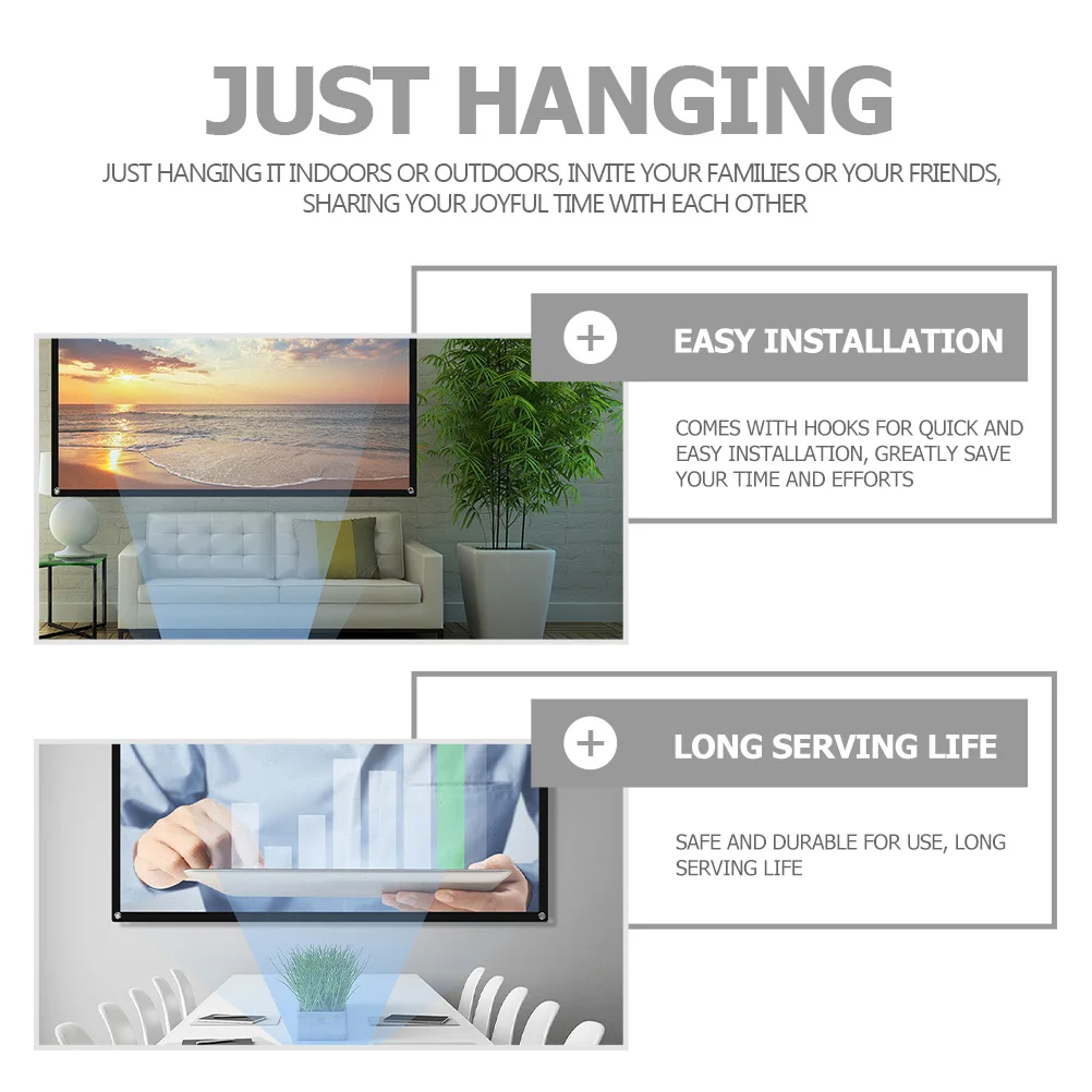 60 Inch Portable Folding Polyester Projector Screen Indoor Outdoor Camping Classroom Movie Screening