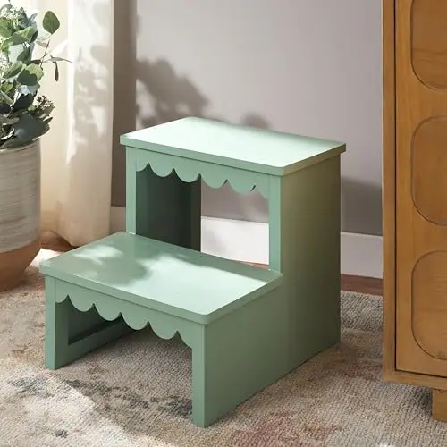 Home Collection Haven Sage Green 2-Stair Step Stool for Adults & Kids in Kitchen, Bedroom, Bathroom (Fully Assembled)