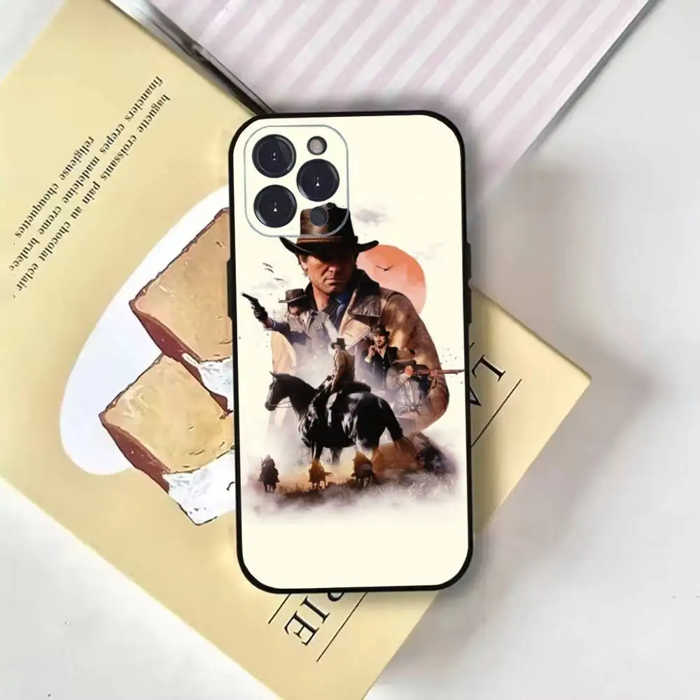 R-レッド・デッド・リデンプション RDR iPhone16,15,14,13,12,11 Plus,Pro Max,XS,X,XR,SE,Mini,8,7用 ソフトブラックカバー
