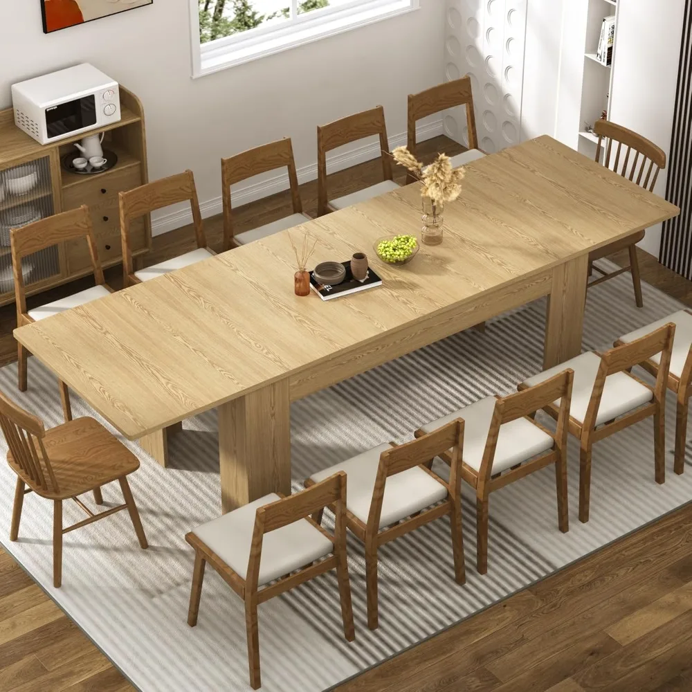 

70.8"-110" Extendable Dining Table for 6-12 Person, Wooden Dining Room Table, Modern Extendable Table, Customized