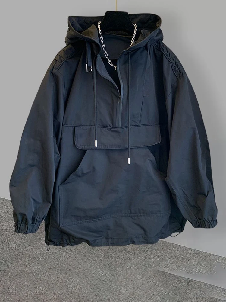 2024 trendy brand hooded jacket for men and women trendy loose fitting workwear, patchwork design stormtrooper windbreaker