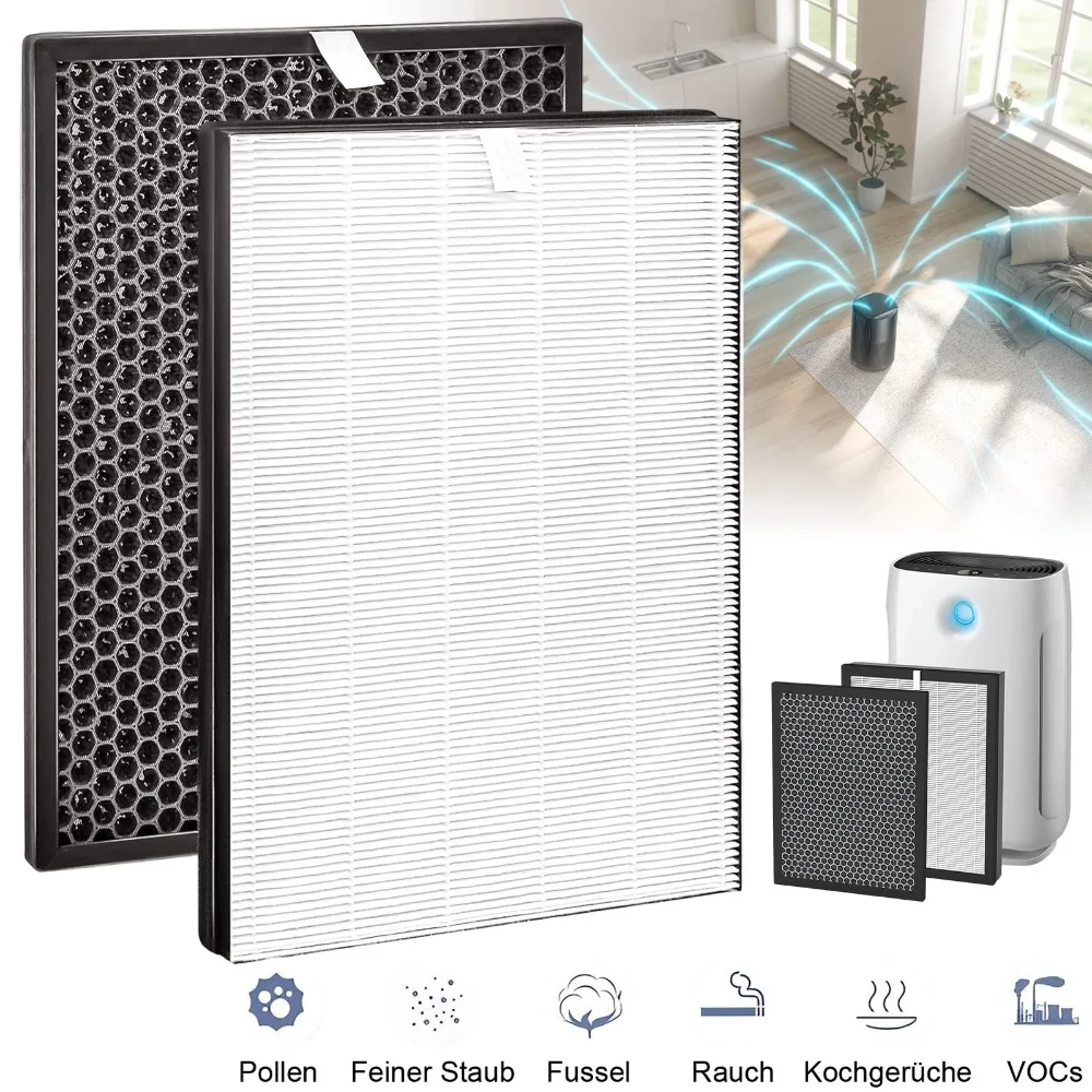 Kit de filtres de remplacement, 1 filtre HEPA + 1 filtre à charbon actif compatible avec FY2422 et FY2420 – Idéal pour les saisons allergiques, l'élimination du formaldéhyde et la maintien d'un air propre dans les crèches et les chambres, pour Philips AC2882, AC2885, AC2887, AC2889, AC2892 et AC3829