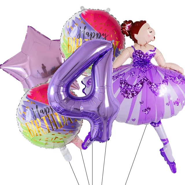 Globos de helio de aluminio para decoración de fiesta de feliz cumpleaños de niña, 1 Juego de 110x80cm, brillante, bailarina de Ballet, suministros