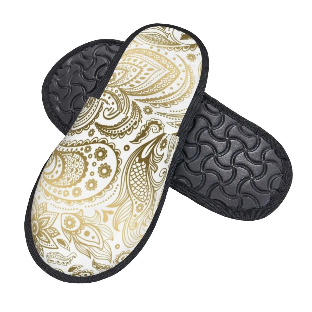 Custom Faux Fold Floral Paisley Pattern Soft Memory Foam House Slippers Boho Bohemian Floral Texture Cozy Warm Anti-Skid Slipper