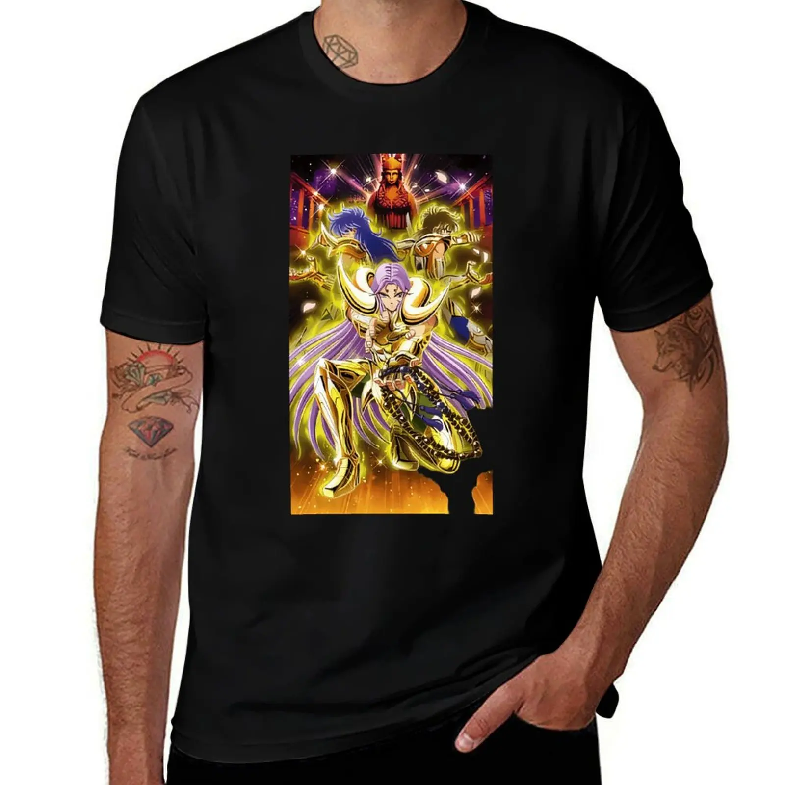 

100% Cotton T-Shirt Preppy Look Custom Print Tee Saint Seiya Gold Saint Knights of the Zodiac Aries Mu Leo Aiolia Scorpio Milo