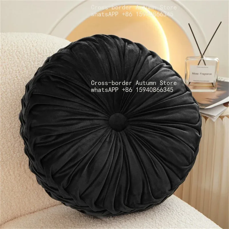 Round Throw Pillow Velvet Pleated Round Pillow Cushion for Couch Chair Bed Colorful Floor Cushion Home Decoration view 6