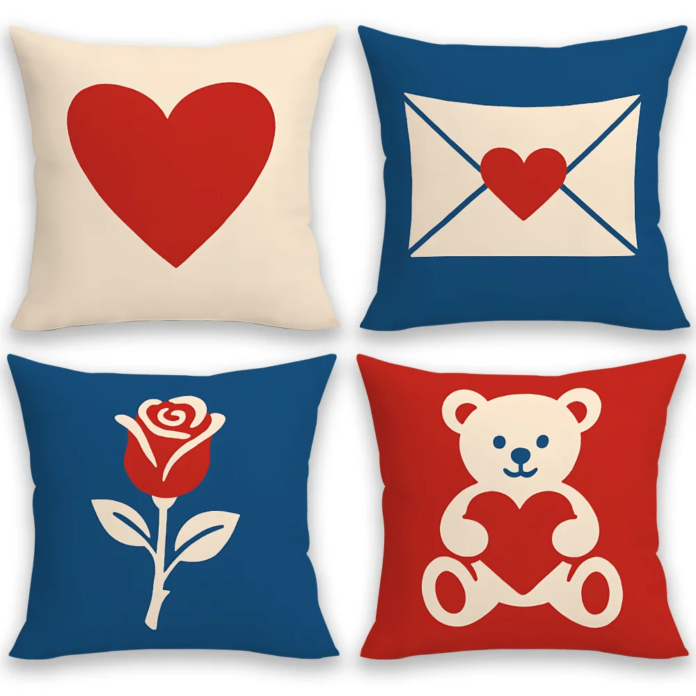 4pcs Teddy bear envelope design Single-sided printing Short plush Suitable living rooms bedrooms sofas (excluding pillow cores)