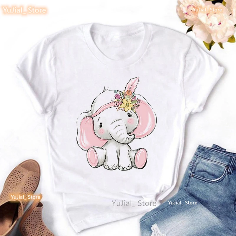 Cute Elephant Animal Print Tshirt Girls Panda/Monkey/Giraffe/Llama/Koala T Shirt Women'S Clothing Summer Fashion T-Shirt Female