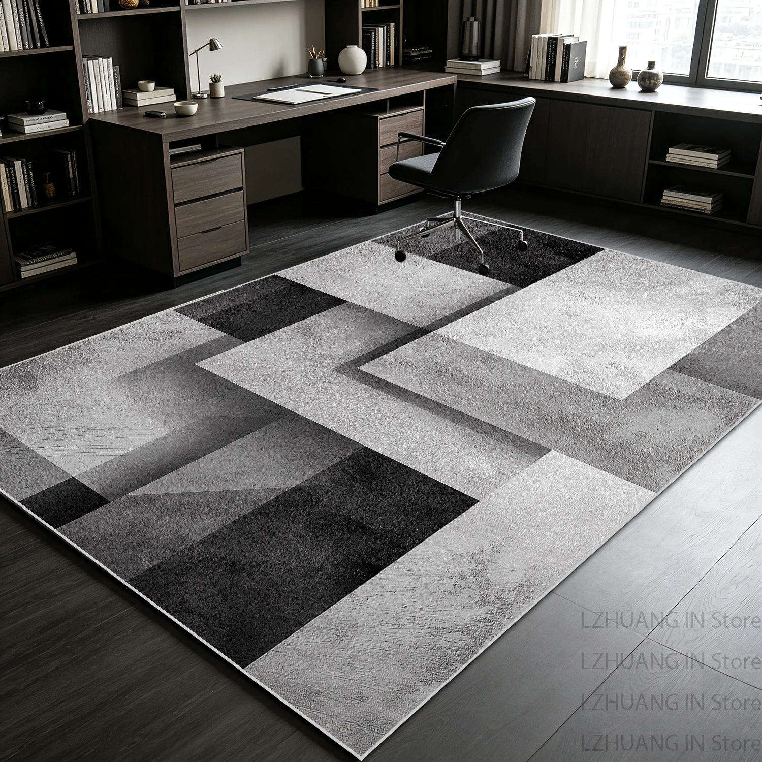 Minimalism Black White Gray Geometric Study Carpet Antiskid Easy Cleaning Living Room Rug Washable Room Decoration Home Mat