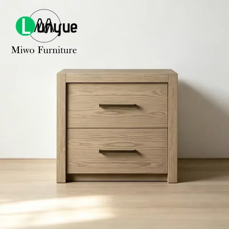Modern Retro Square Oak Wood Nightstand 2 Drawer Bedside Table for Hotel BnB Apartment Living Room Bedroom Storage Side Table